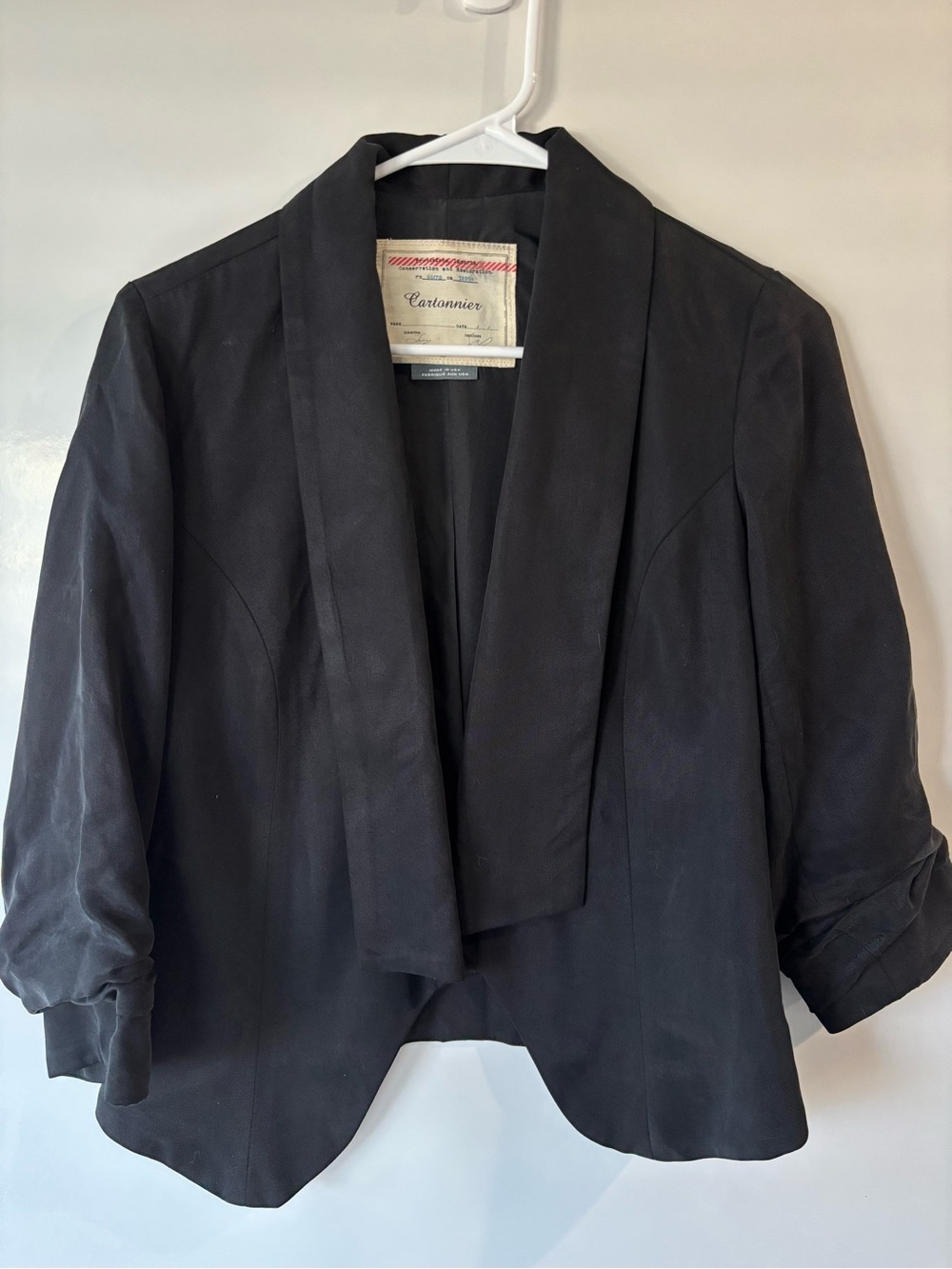 Cartonnier Anthropologie Black Waterfall Shawl Collar Blazer size 6